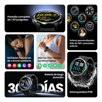 Reloj Smartwatch Inteligente Filwans GTR Lite 1.53" Hombre Mujer Bluetooth Llamadas IP68 Deportivo Impermeable Por Bluetooth Smart Watch Negro