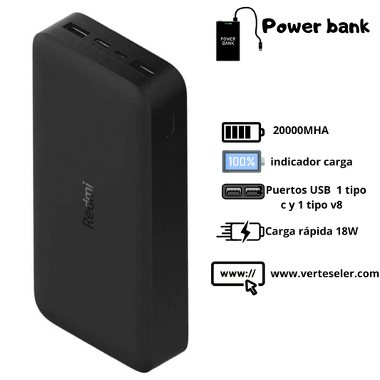 Xiaomi Redmi Power Bank 20000mah Batería Portátil 18W carga rápida