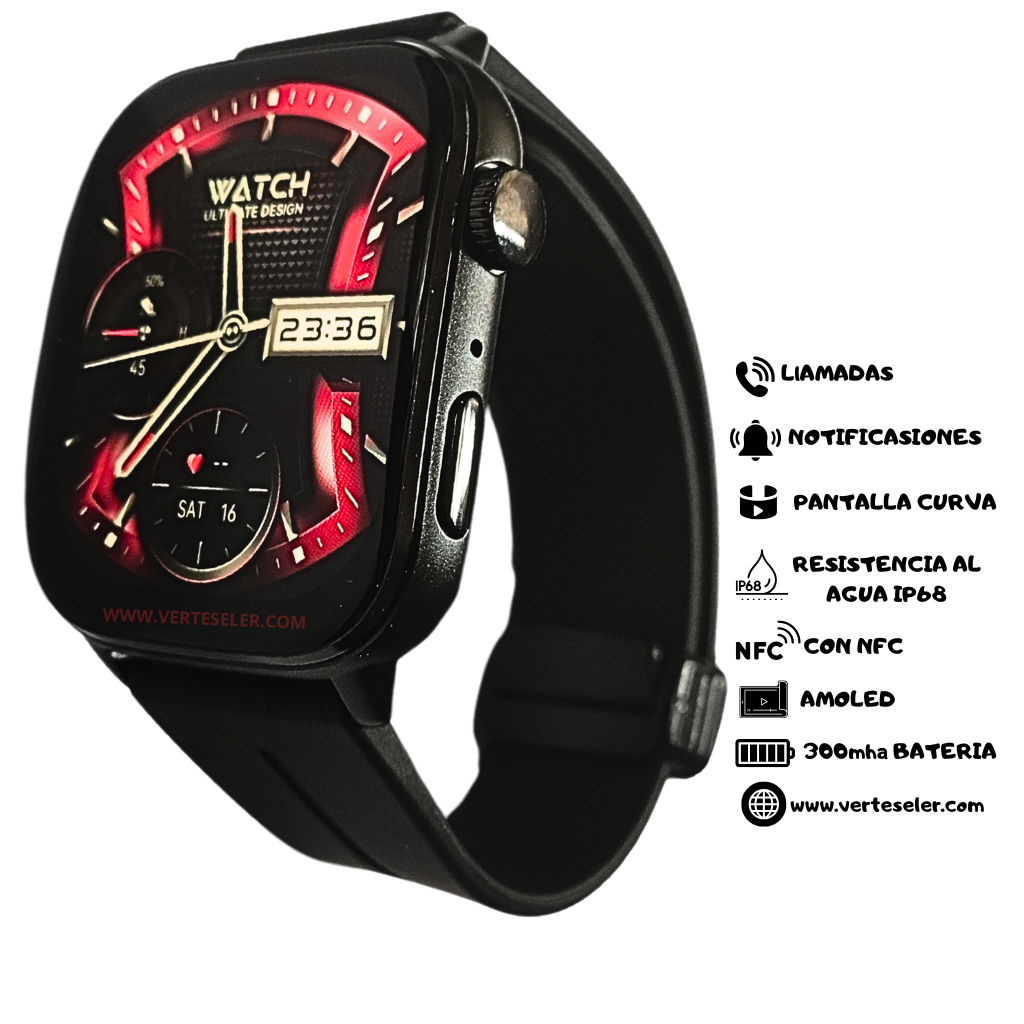 Reloj inteligente G-tide S6 pro smartwatch, pantalla curva amoled, con 3 correas y una pulsera regalo, llamadas, notificaciones