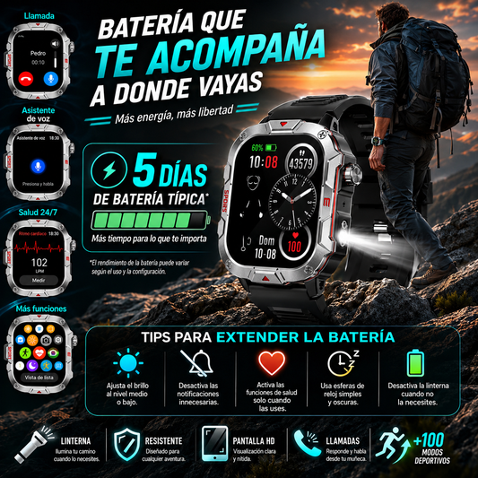 Smartwatch Deportivo HD con Llamadas Bluetooth, Linterna LED y Monitoreo de Actividad