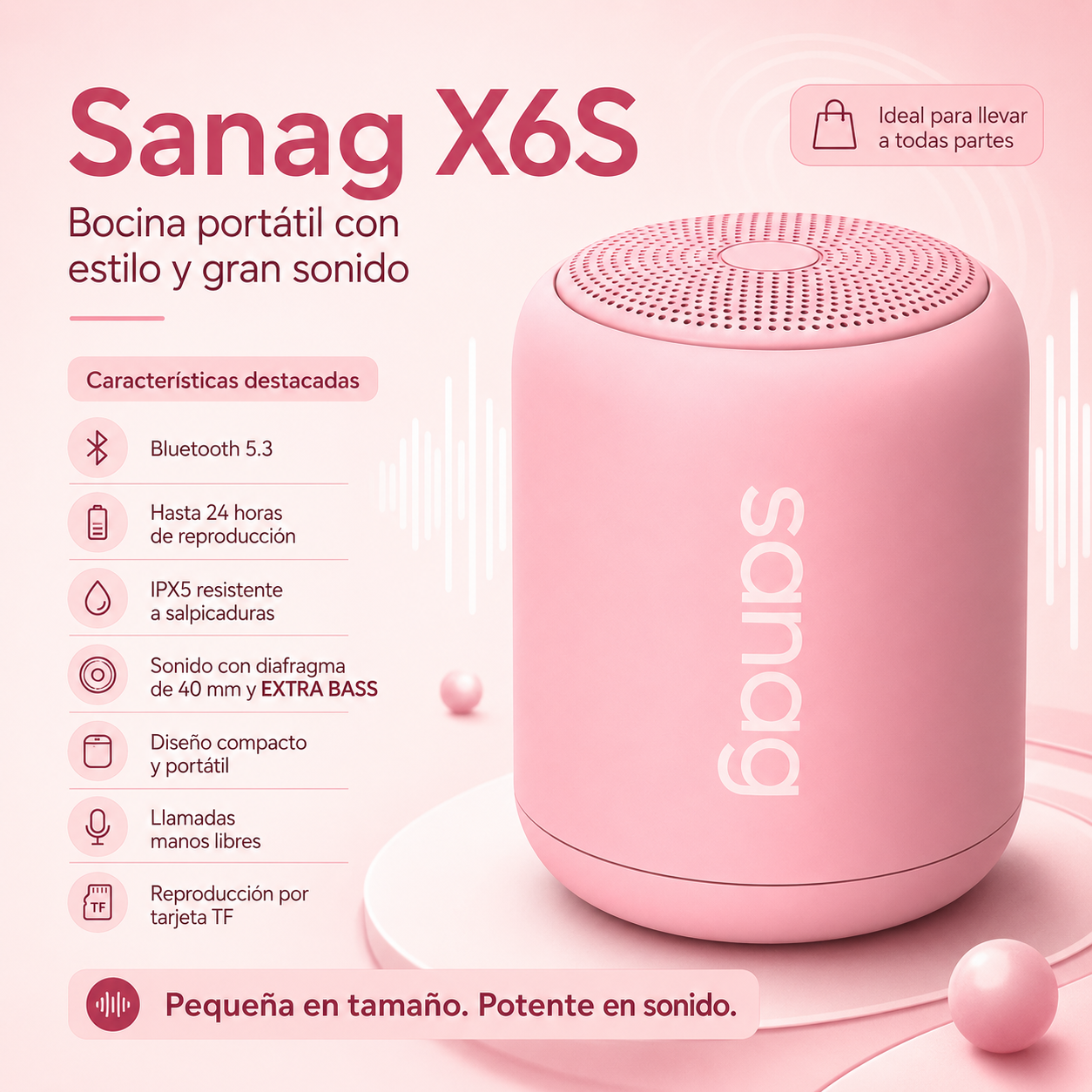 Bocina Bluetooth Sanag X6S Portátil – Sonido potente, diseño compacto y batería de larga duración