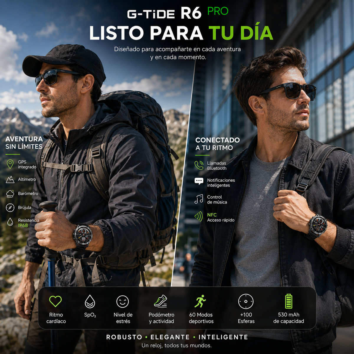 SMARTWACTH G-TIDE R6 PRO (NEGRO) + AUDIFONOS G-TIDE EG22