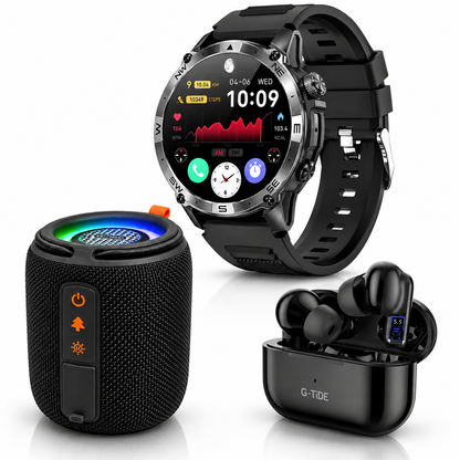 SMARTWACTH G-TIDE R6 PRO (NEGRO) + AUDIFONOS G-TIDE L22 + BOCINA G-TIDE SV-30 (NEGRA)