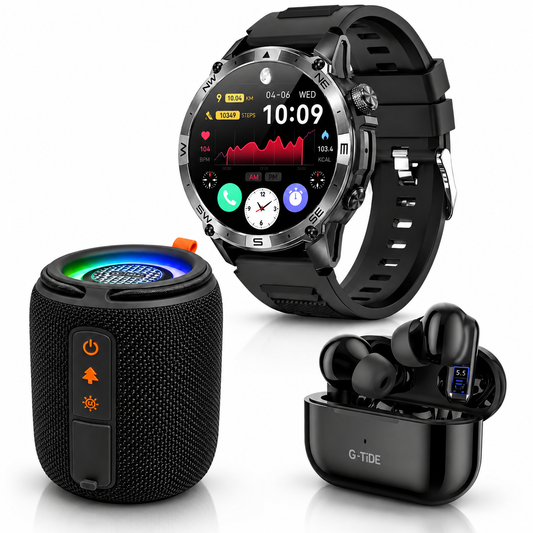 SMARTWACTH G-TIDE R6 PRO (NEGRO) + AUDIFONOS G-TIDE L22 + BOCINA G-TIDE SV-30 (NEGRA)
