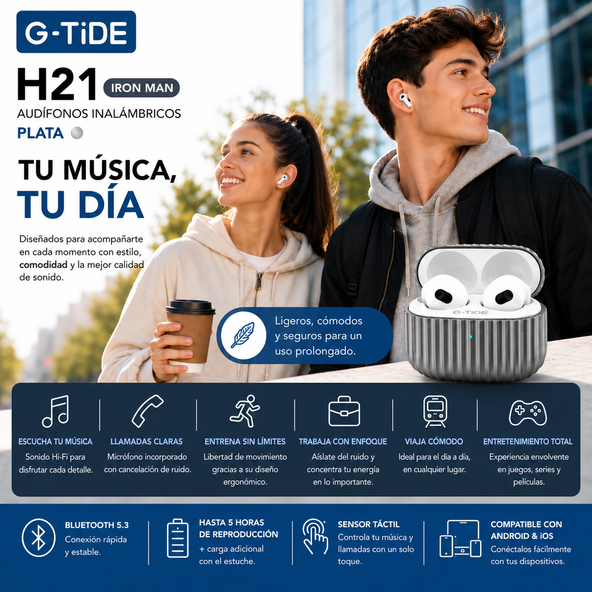 SMARTWACTH G-TIDE R6 PRO (GRIS) + BOCINA G-TIDE SV-30 + AUDIFONOS G-TIDE H21 (METAL)
