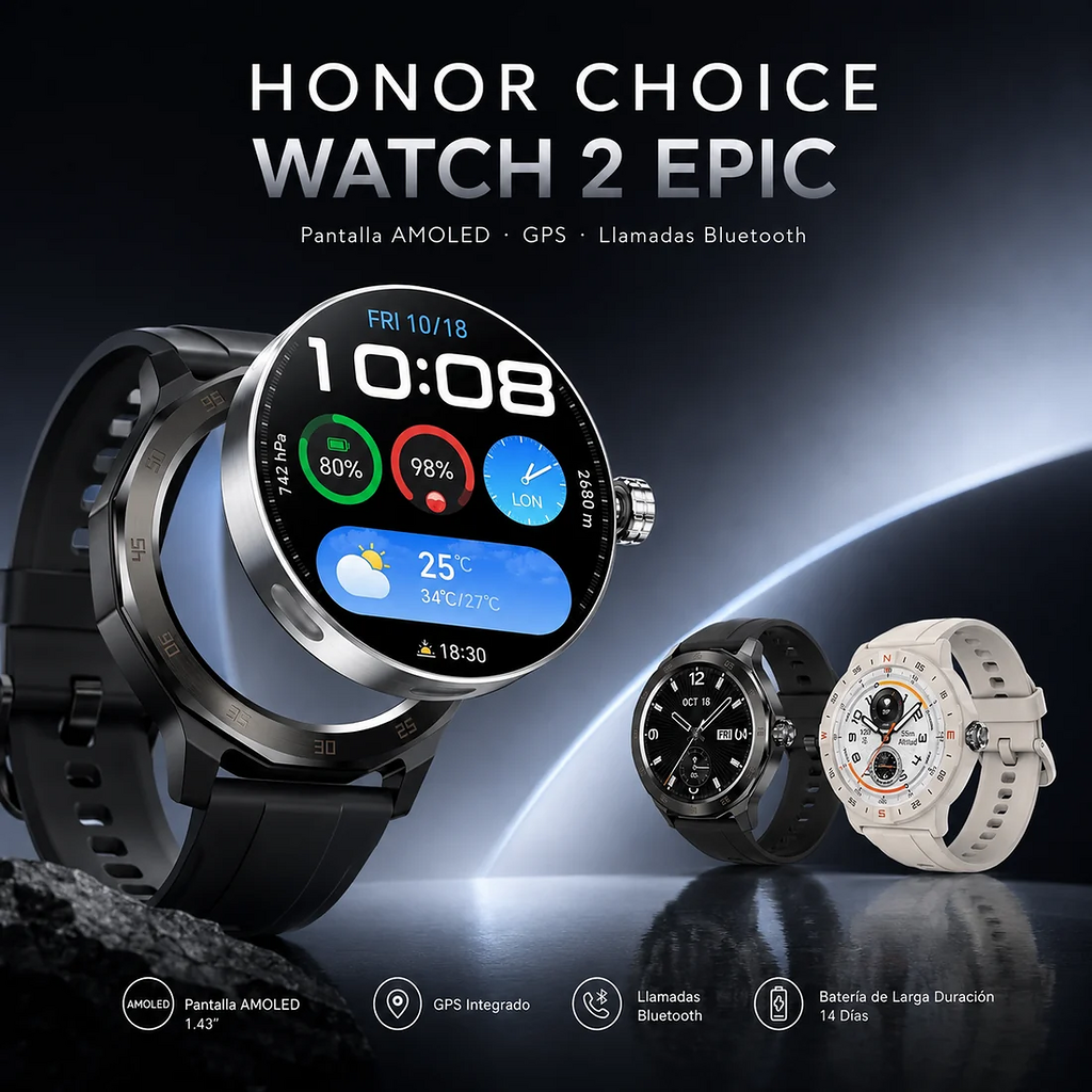 SMARWATCH HONOR CHOICE 2 EPIC AMOLED + BOCINA SANAG M15 (NEGRA)