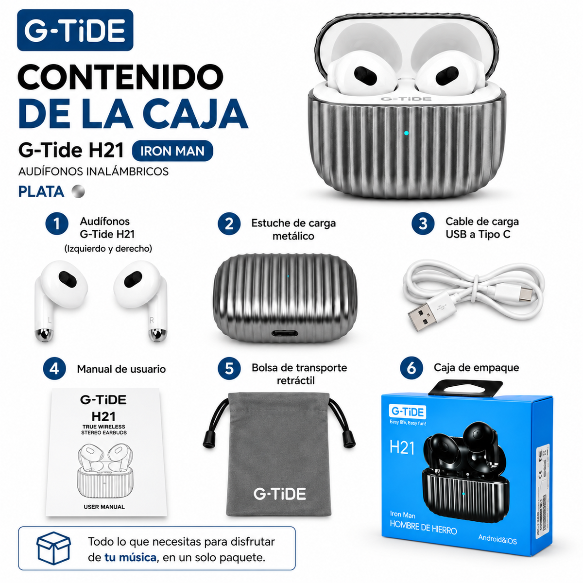 SMARTWATCH XIAOMI REDMI WACTH 6 ACTIVE (PLATA) +BOCINA XIAOMI SOUND POCKET (AZUL)+AUDIFONOS G-TIDE H21 (PLATA)