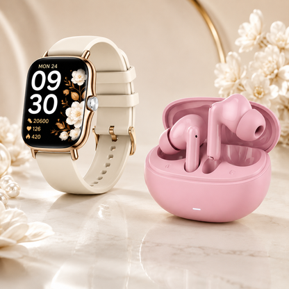 Combo Smartwatch Futurem FM13 + Audífonos g-tide L42 Bluetooth Ultra Compactos Rosa
