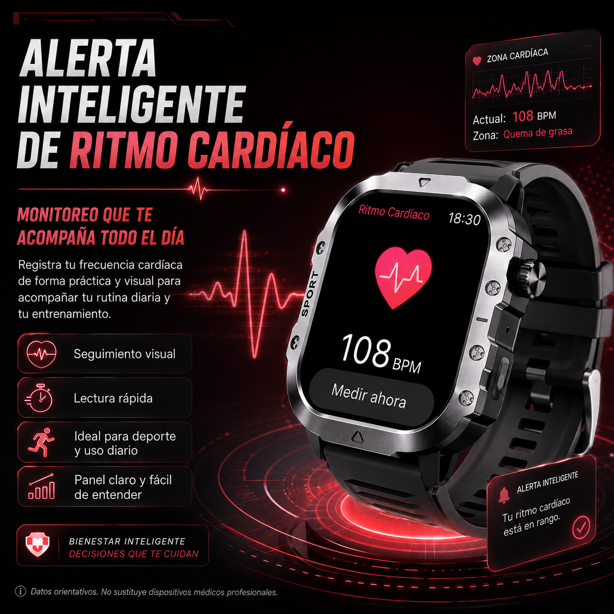 Smartwatch Deportivo HD con Llamadas Bluetooth, Linterna LED y Monitoreo de Actividad