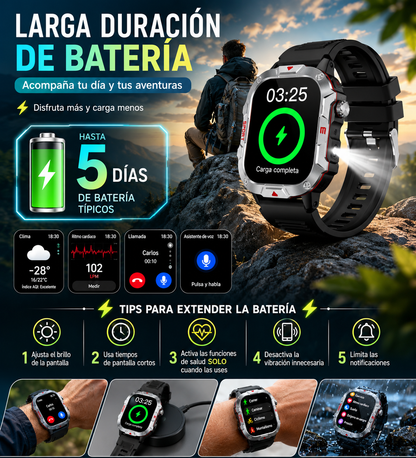 Smartwatch Deportivo HD con Llamadas Bluetooth, Linterna LED y Monitoreo de Actividad