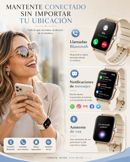 Combo Smartwatch Futurem FM13 + Audífonos HH More Mini T35 Bluetooth Ultra Compactos Dorados
