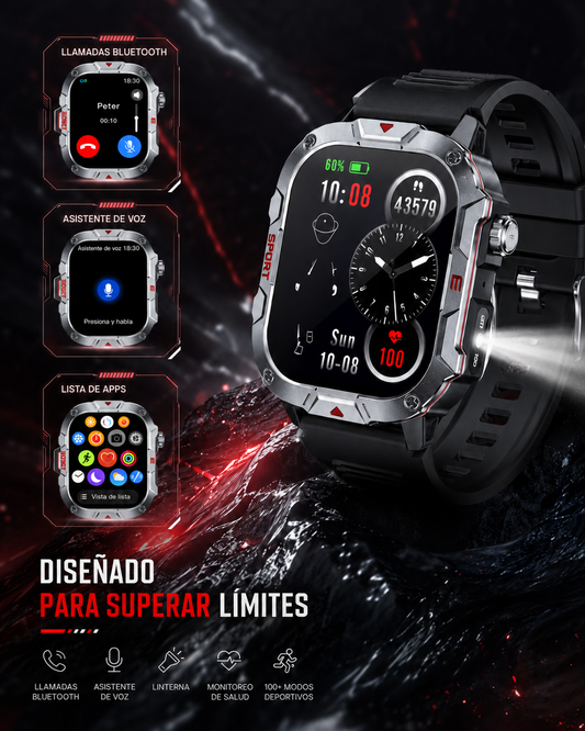 Smartwatch Deportivo HD con Llamadas Bluetooth, Linterna LED y Monitoreo de Actividad