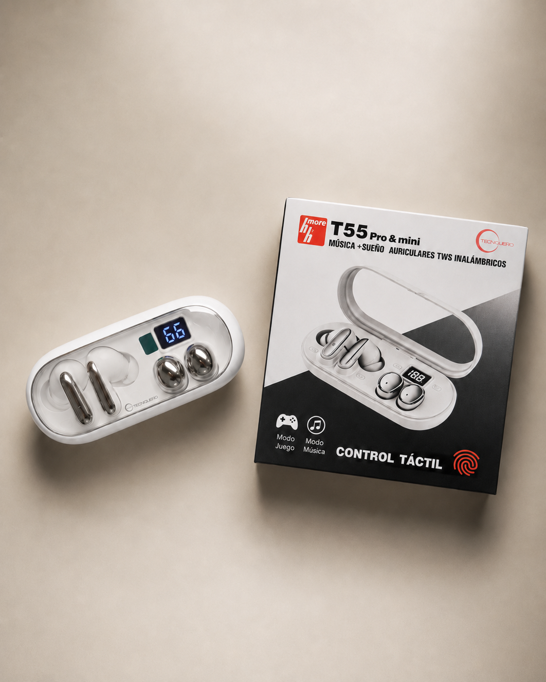 Audífonos 2 en 1 HH More T55 Pro & Mini TWS Inalámbricos Bluetooth con Control Táctil