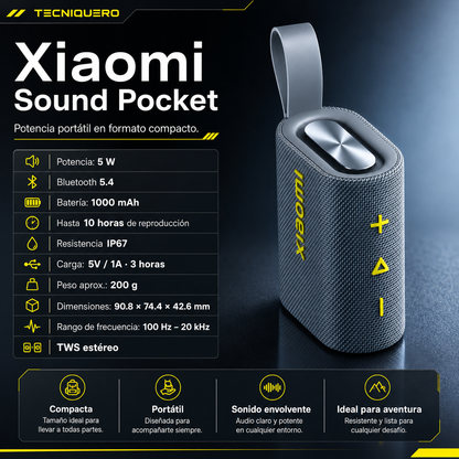 Bocina Bluetooth Xiaomi Sound Pocket 5W Portátil IP67 Bluetooth 5.4 Azul Grisáceo