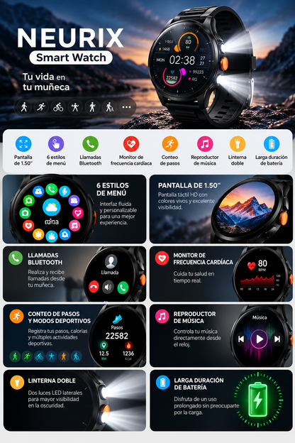 Combo TECNIQUERO NEXWATCH X5 + Audífonos G-TiDE L22 Smartwatch con Llamadas, Doble Linterna y Bluetooth 5.3