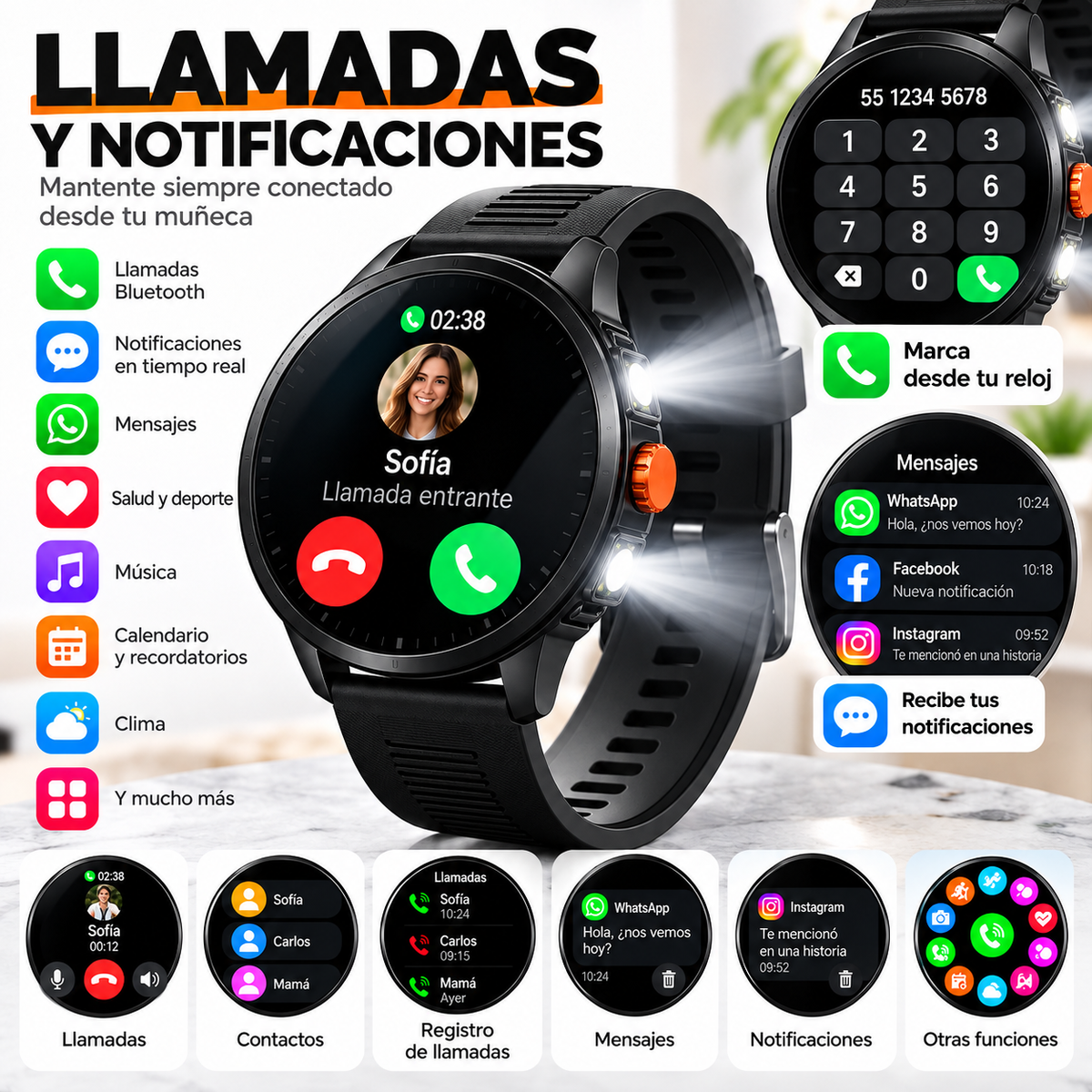 Combo TECNIQUERO NEXWATCH X5 + Audífonos G-TiDE L22 Smartwatch con Llamadas, Doble Linterna y Bluetooth 5.3