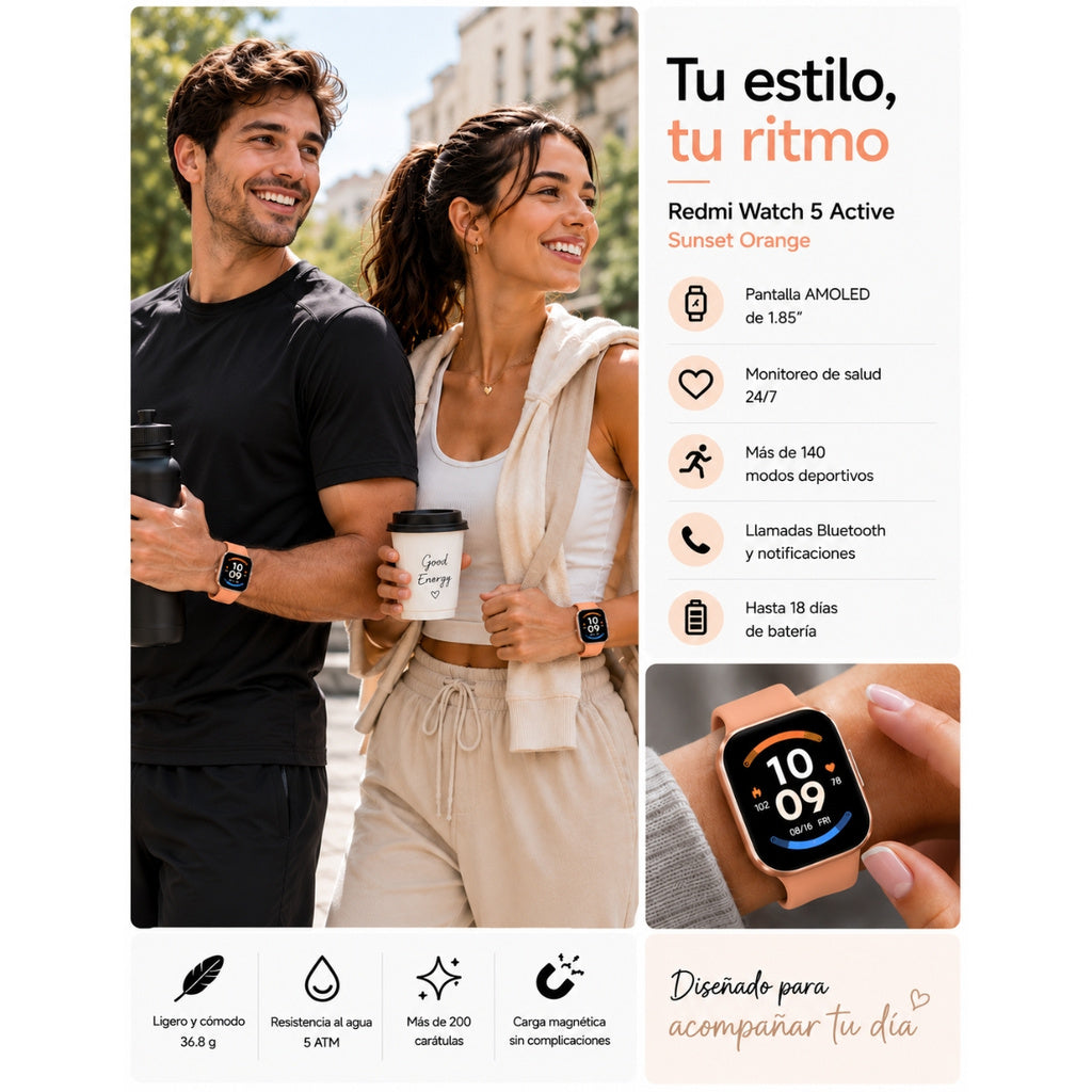 SMARTWATCH XIAOMI REDMI WATCH 6 ACTIVE (ORANGE) +BOCINA SANAG X6S (ROSA) + AUDIFONOS G-TIDE OWS8 (ROSA)
